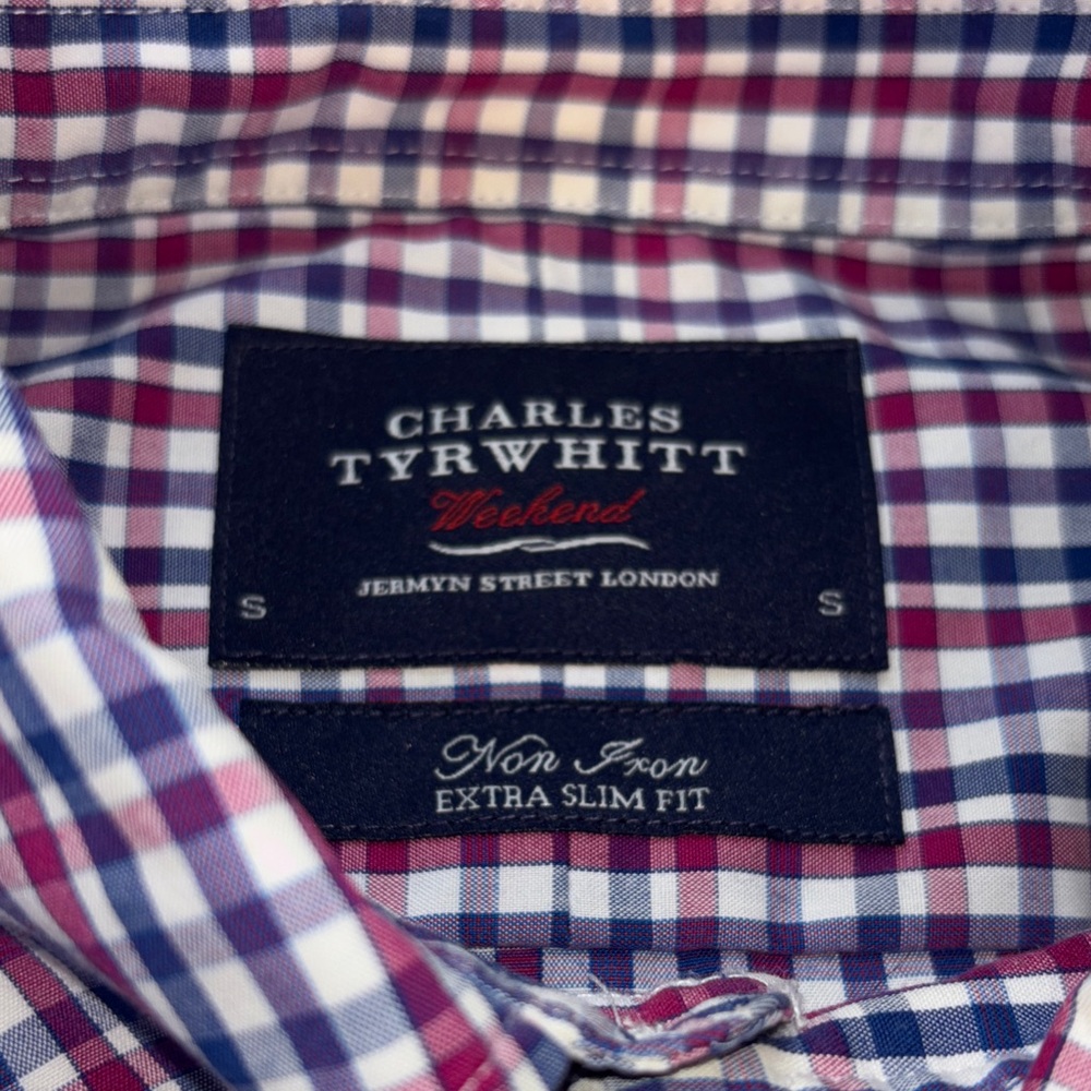 Charles Tyrwhitt Weekend SML Xtra Slim Plaid Shirt - Purple, Blue, and White